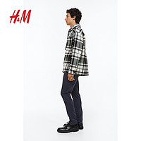 H&M HM男装衬衫2023冬季新款柔软梭织格纹翻领衬衫式外套1114364