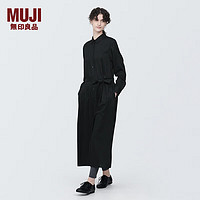 无印良品（MUJI）女式 粘纤混 衬衫领 长袖连衣裙 女装长裙裙子 BC2J2A4S 黑色 L(165/88A)