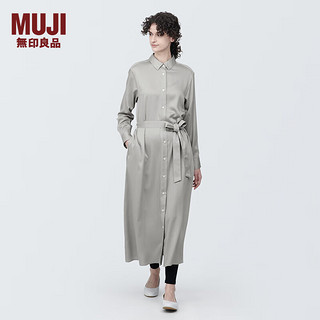 无印良品（MUJI）女式 粘纤混 衬衫领 长袖连衣裙 女装长裙裙子 BC2J2A4S 浅灰色 S(155/80A)