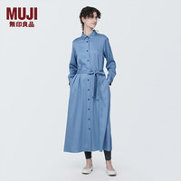 無印良品 MUJI（無印良品 ）女式 粘纤混 衬衫领 长袖连衣裙 女装长裙裙子 BC2J2A4S 烟熏蓝色 M(160/84A)
