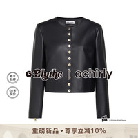 ochirly&Blythe小布系列 绵羊皮真皮外套女2024早春圆领正肩 黑色 XS
