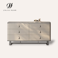 家家欢意式极简轻奢六斗柜不锈钢岩板餐边柜高端皮艺储物柜子高级感 1.6米斗柜【钛灰不锈钢+米灰皮】