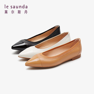 莱尔斯丹 le saunda2024春商场同款通勤尖头拼接舒适低跟浅口女简约真皮单鞋5M12418