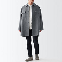 无印良品 無印良品 MUJI 男女通用羊毛混立领中长大衣男式女式毛呢外套秋冬BDA16A2A 炭灰色 L-XL