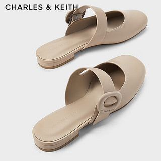 CHARLES&KEITH24春季法式平底包头半拖单鞋凉拖CK1-70580224 Beige米色 35