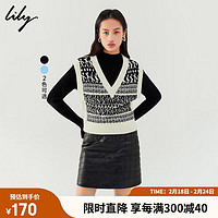 丽丽 LILY2022冬女装别致洋气提花修身款针织马甲背心 510黑 S