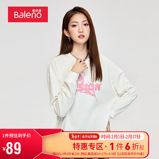 班尼路（Baleno）秋季女装潮流简约圆领素描花朵印花宽松长袖卫衣 001W漂白 L 