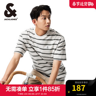 杰克·琼斯（JACK&JONES）男装春季半袖日常简约纯棉条纹舒适宽松短袖T恤男224101074 C45 深银灰色 常规 C45 深银灰色 175/96A/M