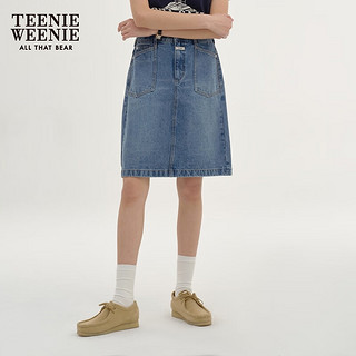 Teenie Weenie小熊2024年短款牛仔裙半身裙短裙A字高腰复古美式女 中蓝色 165/M