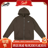 SLAMBLE羊羔绒连帽拉链卫衣男女冬季运动保暖加绒上衣外套潮 咖啡 S