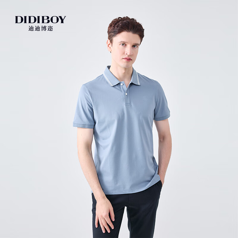DIDIBOY迪迪博迩2024新款男士春夏polo领短袖T恤休闲舒适内搭短T 浅蓝
