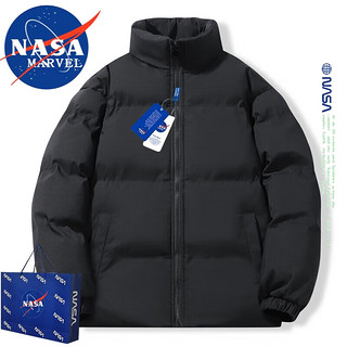 NASA MARVEL棉服男棉衣冬季外套加厚保暖面包服运动装百搭休闲棉袄子 黑色 M-（100斤-120斤）