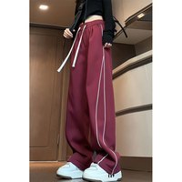 QGF条纹织带加厚裤子女冬季美式高街vibe宽松加绒休闲裤运动直筒长裤