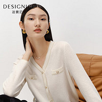 迪赛尼斯（DESIGNICE）冬装100%羊毛白色宽松针织衫外穿毛衣女羊毛衫 米白 XL