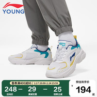 LI-NING 李宁 童鞋儿童运动鞋24年春男女大童高弹柔软透气网面休闲鞋YKCU076-5标准白/浅水蓝/明黄色36