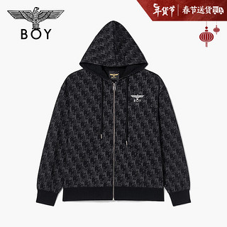 BOY LONDON24春夏男女同款外套满印字母烫银老鹰潮酷连帽开衫卫衣N06001 黑色 XS