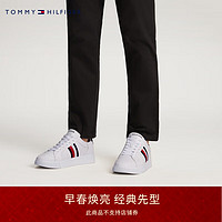 TOMMY HILFIGER 24春季男装条纹织带厚底皮革板鞋休闲运动鞋FM0FM04895 白色YBS 40