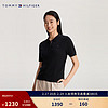 TOMMY HILFIGER24春季女装纯棉通勤绣标绞花纽扣翻领针织开衫76J4738 黑色BDS XS