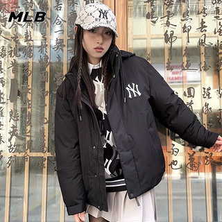 美职棒（MLB）羽绒服男女 冬季纽约洋基队运动服保暖防风时尚连帽外套 黑色/50BKS/纽约洋基队 XS