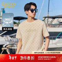 卡宾男装 新疆长绒棉T恤2024春夏老花满印短袖潮流街头上衣A 亚麻色05 46