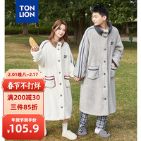 唐狮 TONLION新款情侣长款家居服睡袍 女款米白 S
