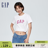 Gap 盖璞 女装春季2024新款LOGO简约圆领撞色印花纯棉短袖T恤402168上衣 白色 165/84A(M)亚洲尺码
