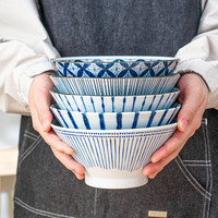 美浓烧(Mino Yaki)日式斗笠陶瓷釉下彩饭碗面碗沙拉碗水果碗家用餐具单个 烟光细草