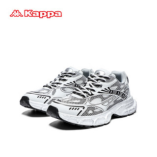 卡帕（Kappa）官方厚底老爹鞋男子透气软底运动鞋 经典白/黑色 44