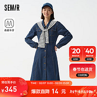 Semir 森马 森柔牛仔牛仔连衣裙女披肩春2024中长裙工装风 牛仔深蓝88301 160/84A/M