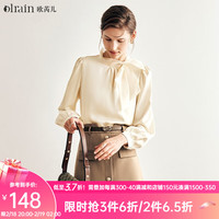 Olrain欧芮儿法式缎面蕾丝雪纺衫女2024年春季女宽松气质绑带衬衣 杏色 S