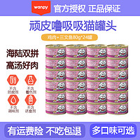 Wanpy 頑皮 泰國進口 貓零食99%肉含量 湯汁雞肉+三文魚80g*24罐