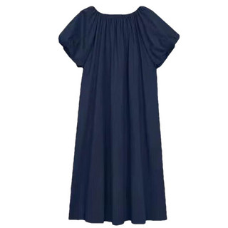 孕仕安装夏装2024复古气质法式短袖显瘦连衣裙夏季显高长裙 宝蓝色 L