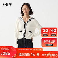 Semir森马针织开衫女短款白色小个子2024春季大翻领毛衫 奶白10501 150/76A/XS