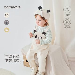 babylove婴儿裤子春秋款纯棉背带裤宝宝休闲裤可爱造型长裤连体裤 搞怪熊猫 73cm