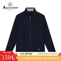 Aquascutum 雅格狮丹 新款男士格纹长袖拉链保暖针织衫Q4868EI021 深蓝色/39 M