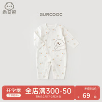 乖奇熊婴儿连体衣纯棉夏季长袖空调服宝宝睡衣家居服哈衣爬服薄款 白色/斑点小狗