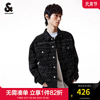 杰克琼斯 杰克·琼斯（JACK&JONES;）男装牛仔外套男春秋上衣手绘满印宽松翻领牛仔夹克男生重磅衣服 黑色牛仔A15 165/88A/XS