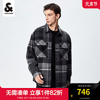 杰克琼斯 杰克·琼斯（JACK&JONES;）秋冬男士上衣略宽松格子图案翻领含羊毛外套223427032 黑色E40 170/92A/S