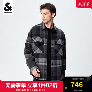 杰克琼斯 杰克·琼斯（JACK&JONES）秋冬男士上衣略宽松格子图案翻领含羊毛外套223427032 黑色E40 170/92A/S