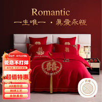 南极人 婚庆水洗棉喜庆床上四件套中式大红色被套200