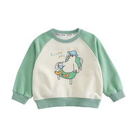 棉花堂童装2024宝宝针织圆领卫衣小童春季休闲上衣小童卡通打底衫 茶绿 120/60