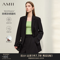 AMII2024春翻驳领防紫外线凉感西装女正装宽肩西服上衣外套 黑色 155/80A/S