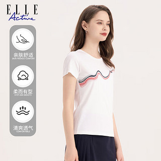 ELLE ACTIVE时尚百搭运动休闲T恤女装2024夏季百搭基础款印花透气上衣 白色 L