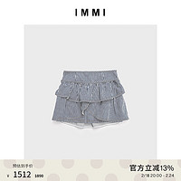 IMMI23夏季新品条纹牛仔花苞短半裙131SK062D 蓝色 0