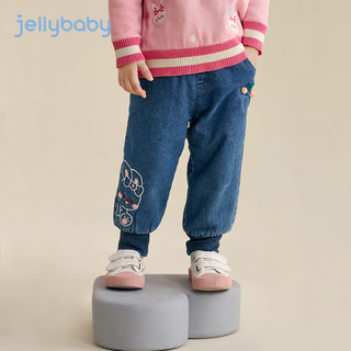 JELLYBABY女童加绒牛仔裤秋冬儿童冬季加厚裤子幼儿冬装外穿宝宝棉裤冬款 牛仔蓝 110CM