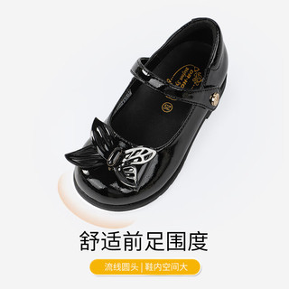 江博士鞋春季软底礼仪鞋魔术贴公主鞋演出女童纯色黑皮鞋 黑色 33码 脚长约21.0-21.5