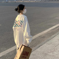 野原琳 复古加绒加厚宽松卫衣女秋冬女装季慵懒风ins上衣潮 白色圆领薄款(高品质纯棉) L