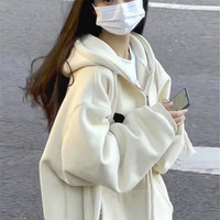 吉闲 卫衣女春秋款2023外套女秋冬拉链连帽开衫上衣潮 杏色(薄款) L
