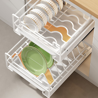 厨房抽拉碗碟收纳架橱柜免打孔碗盘拉篮抽屉式碗架盘子沥水置物架