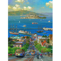 御贡坊旧金山San Francisco圣弗朗西斯科电车拼图1000片成人儿童玩具 旧金山电车1000片木质拼图提示版